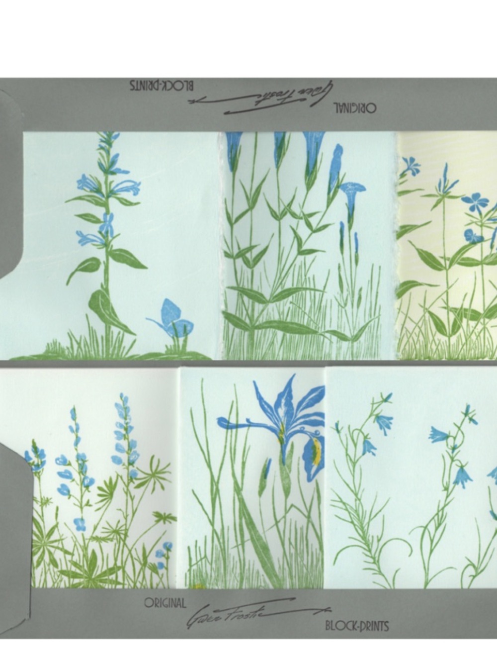 NEW Gwen Frostic Botanical Notecard Set Blue Green Floral Prints Flowers of Blue